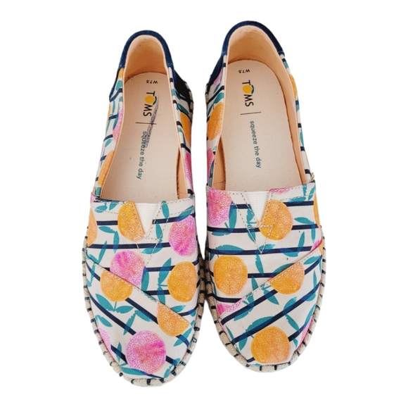Toms Shoes - Toms Classic Citrus Oranges Espadrille Stripe Slip On Shoes Size W 7.5